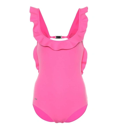 Shop Fendi Ruffled Swimsuit In Pink