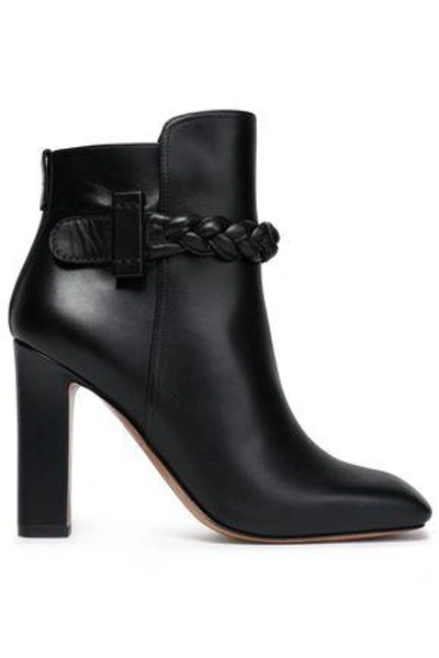 Shop Valentino Woman Braided Leather Ankle Boots Black
