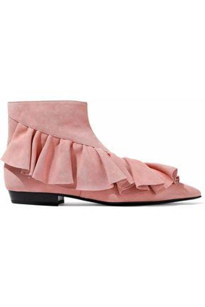 Shop Jw Anderson Woman Ruffled Suede Ankle Boots Bubblegum
