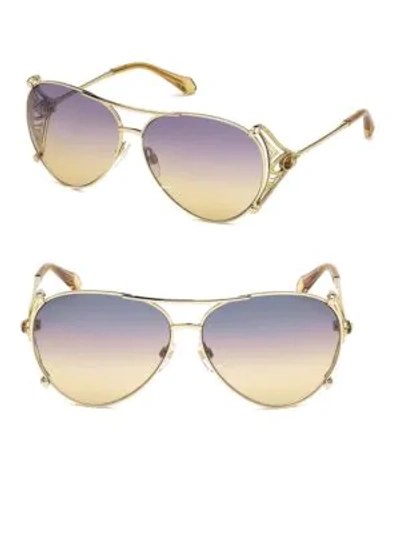 Shop Roberto Cavalli 61mm Aviator Sunglasses In Gold