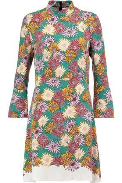Shop Marni Floral-print Silk Crepe De Chine Dress In Multicolor