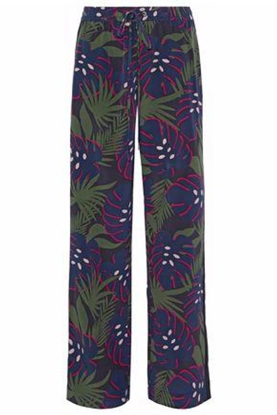 Shop Markus Lupfer Woman Printed Silk-crepe Track Pants Navy