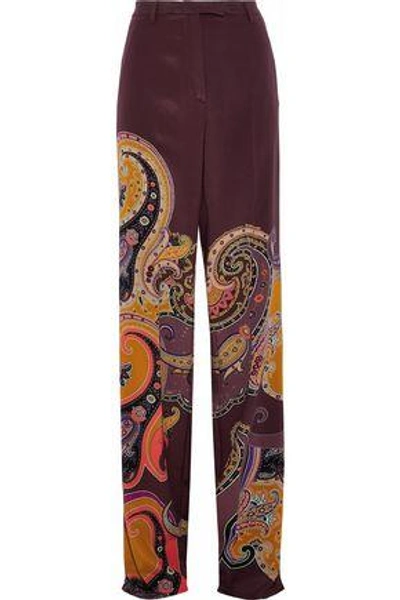 Shop Etro Woman Printed Silk-blend Crepe De Chine Wide-leg Pants Violet