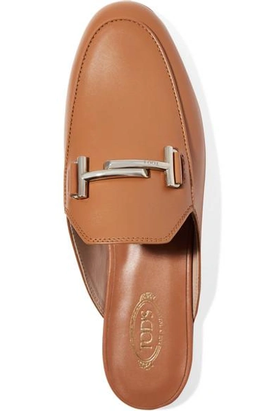 Shop Tod's Embellished Leather Slippers In Tan