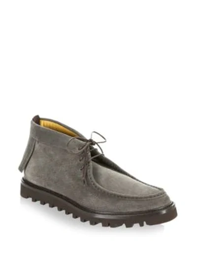 Shop Giorgio Armani Thick Sole Leather Chukka Moccasins In Anthracite