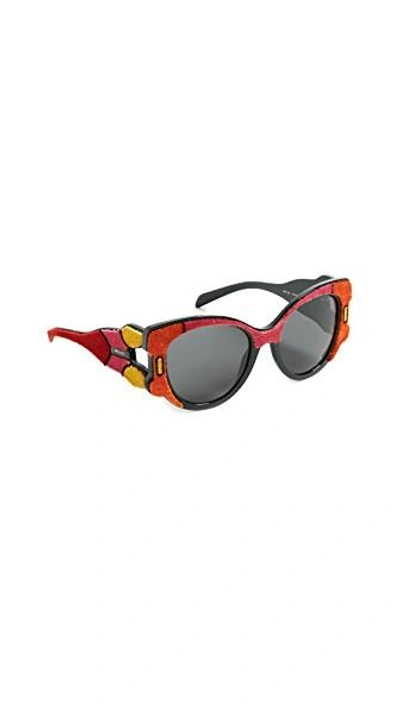 Shop Prada Velvet Sunglasses In Fuchsia Multi/grey