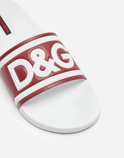 Shop Dolce & Gabbana Slippers In Printed Rubber And Calfskin In Red/white