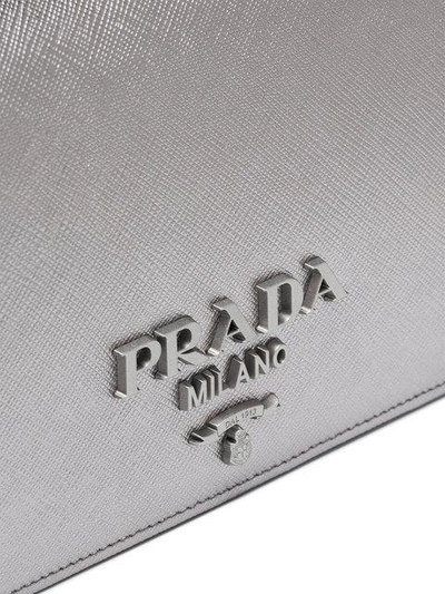 Shop Prada Silver Saffiano Leather Wallet On Chain Bag In Metallic