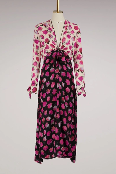 Shop Proenza Schouler Silk Printed Long Dress In 21351 Black/fuchsia Carnation