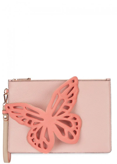Shop Sophia Webster Flossy Butterfly Pink Leather Pouch