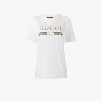 Shop Gucci Fake Logo Cotton T-shirt - Women's - Cotton In White