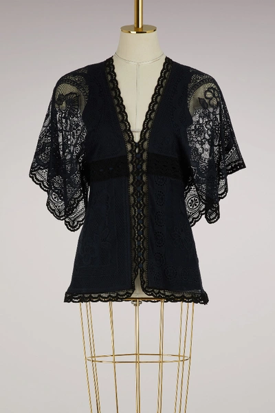 Shop Chloé Lace Shirt In Iconic Navy