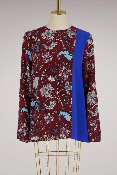 Shop Diane Von Furstenberg Side-slit Silk Blouse In Carson Stripe Black Multi/blk