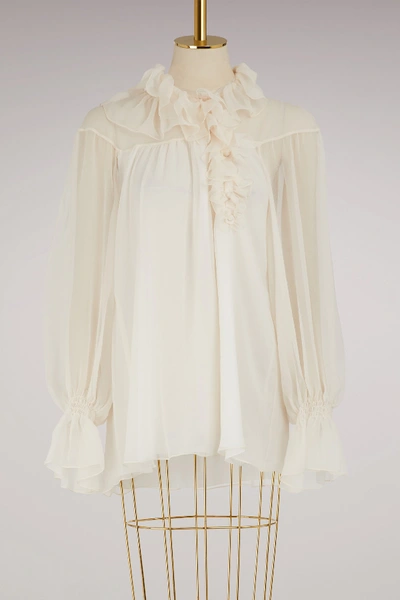 Shop Chloé Silk Crépon Shirt In Off-white