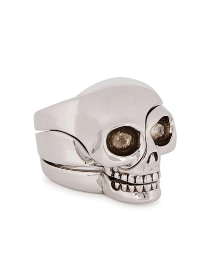 Shop Alexander Mcqueen Divided Skull Ring In Silver