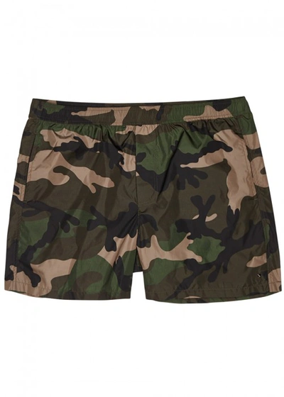 Shop Valentino Camouflage-print Swim Shorts In Khaki