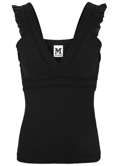 Shop M Missoni Black Ruffle-trimmed Stretch Jersey Top