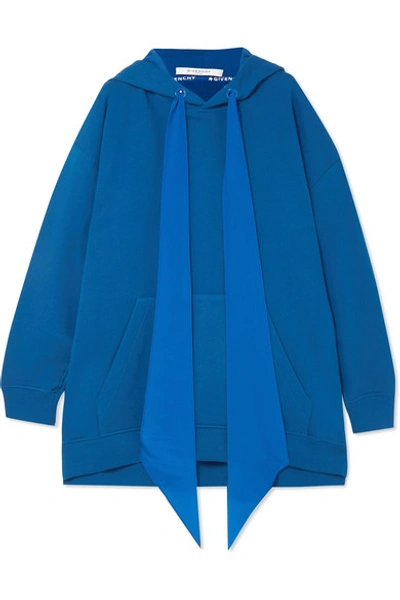 Shop Givenchy Oversized Silk-trimmed Cotton-jersey Hooded Sweatshirt In Blue