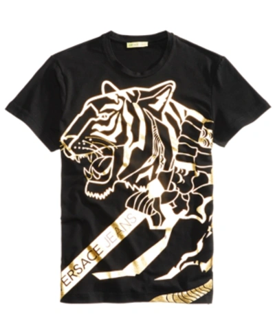 Shop Versace Men's Graphic-print T-shirt In Black/gold