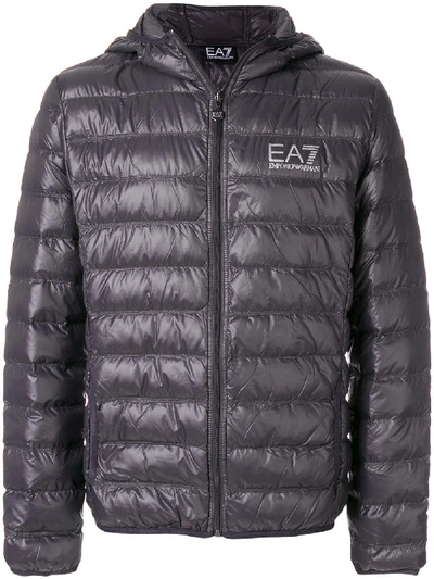 Shop Ea7 Padded Logo Jacket In Grey