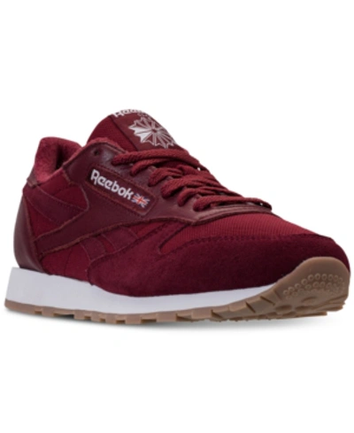 Shop Reebok Men's Classic Leather Estl Casual Sneakers From Finish Line In Urban Maroon/white/washed
