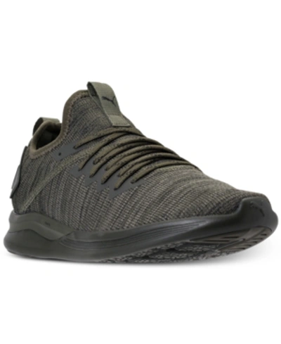 Shop Puma Men's Ignite Flash Evoknit Casual Sneakers From Finish Line In Forest Night-castor Gray-