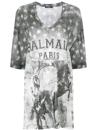 Shop Balmain Long  Paris T-shirt