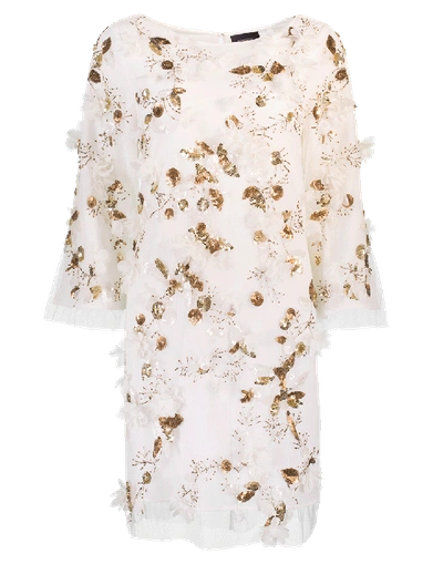 Shop Marchesa Notte Embroidered Sequin Beaded Tunic Dress In Ivory