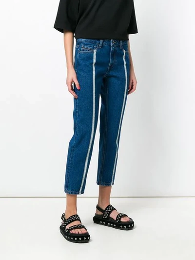 Shop Diesel Black Gold Contrast Stripe Cropped Jeans - Blue