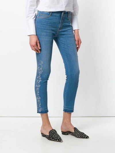 Shop Ermanno Scervino Cropped Lace Appliqué Jeans In Blue