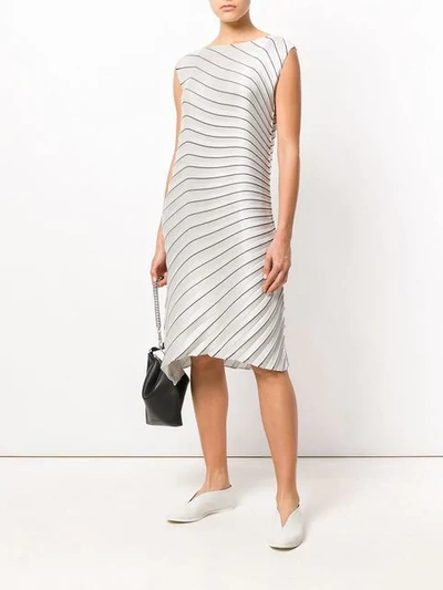 Shop Issey Miyake Striped Pleated Midi Dress
