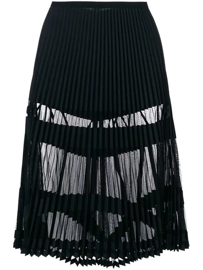 Shop Versace Sheer Panelled Pleated Skirt In Black