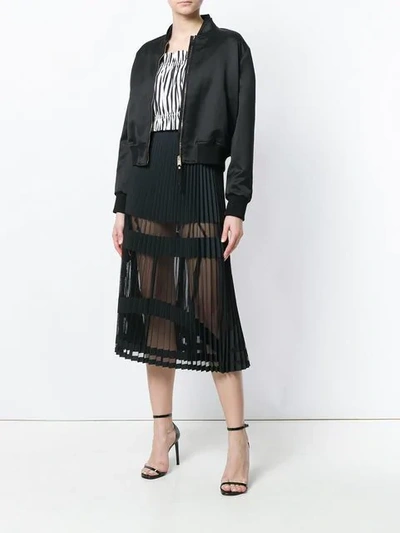 Shop Versace Sheer Panelled Pleated Skirt In Black