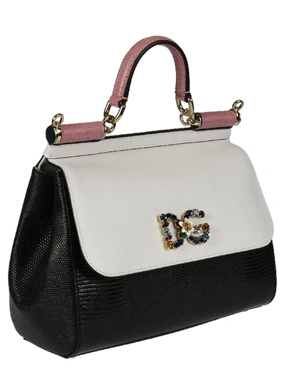 Shop Dolce & Gabbana Sicily Shoulder Bag In White-black