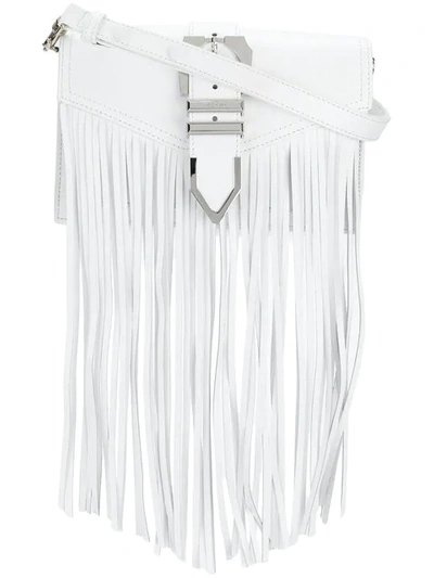 Shop Versus Iconic Buckle Fringed Bag In White