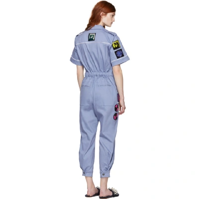 Shop Miu Miu Blue Denim Mechanic Jumpsuit In F0hzr Nu/wh