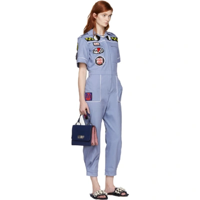 Shop Miu Miu Blue Denim Mechanic Jumpsuit In F0hzr Nu/wh