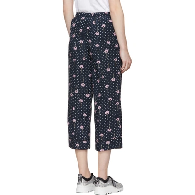 Shop Miu Miu Navy Floral Polka Dot Pyjama Trousers In 008 Blue