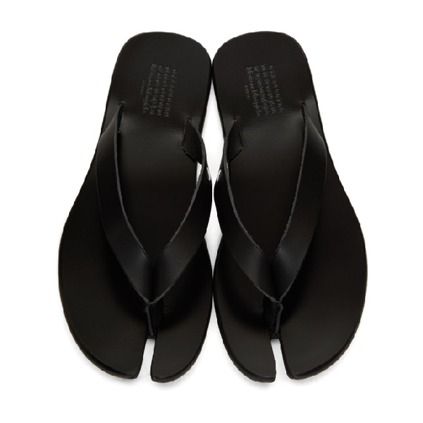 Maison Margiela Tabi Leather Flip Flops In Black | ModeSens