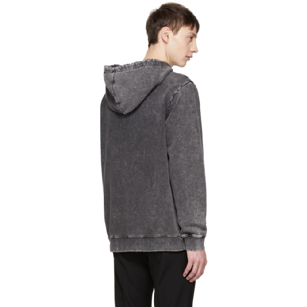 Saint Laurent Distressed Stone Washed Logo Print Hooded Sweater In Grey | ModeSens