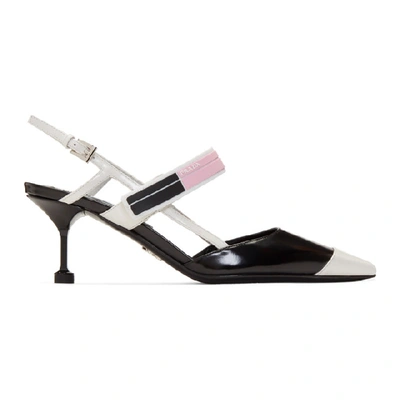 Shop Prada Black & Pink Logo Pointy Heels