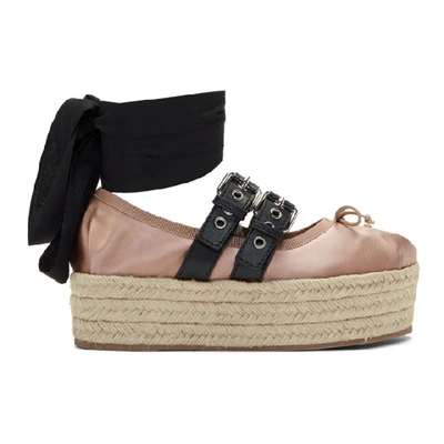 Shop Miu Miu Pink Double Bands Platform Espadrilles In 34u Nude