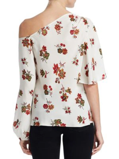 Shop A.l.c Marissa Floral Silk One-shoulder Top In Eggshell