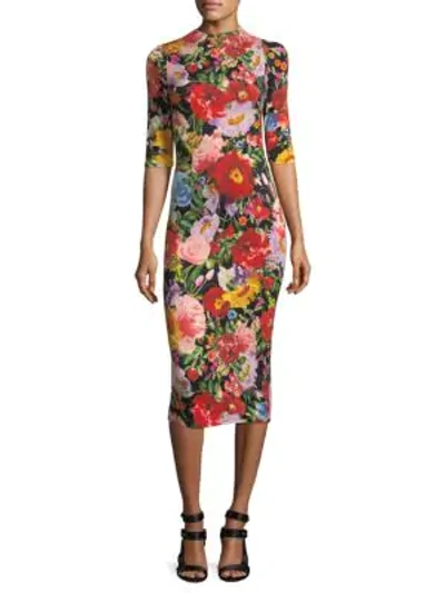 Shop Alice And Olivia Delora Mockneck Dress In Blooming Garden