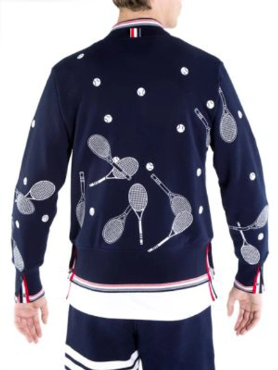 Shop Thom Browne Tennis-print Cotton Bomber Jacket In Navy