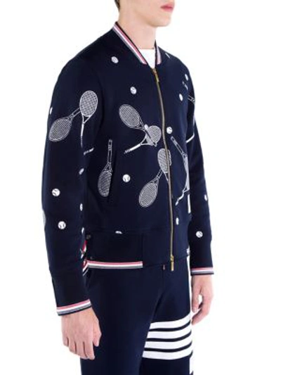 Shop Thom Browne Tennis-print Cotton Bomber Jacket In Navy