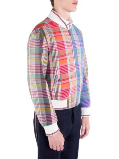 Shop Thom Browne Full-zip Storm Flap Wool Jacket In Red Blue