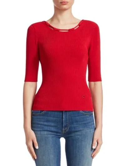 Shop Carven Knit Elbow-length Tee In Red Pepper