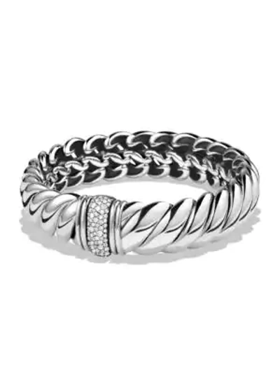 Shop David Yurman Hampton Cable Bracelet With Diamonds In Silver