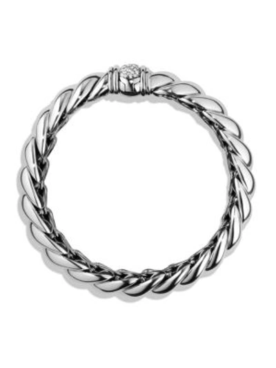 Shop David Yurman Hampton Cable Bracelet With Diamonds In Silver